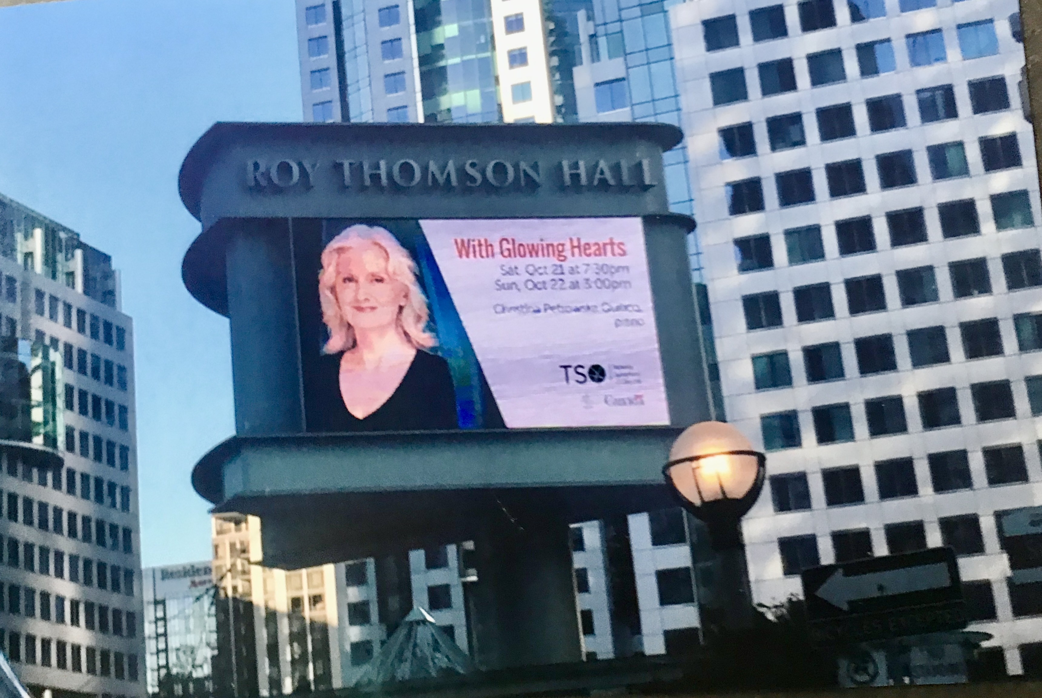 Big Sign at Roy Thomson Hall, Toronto for 2 concerts with the Toronto Symphony